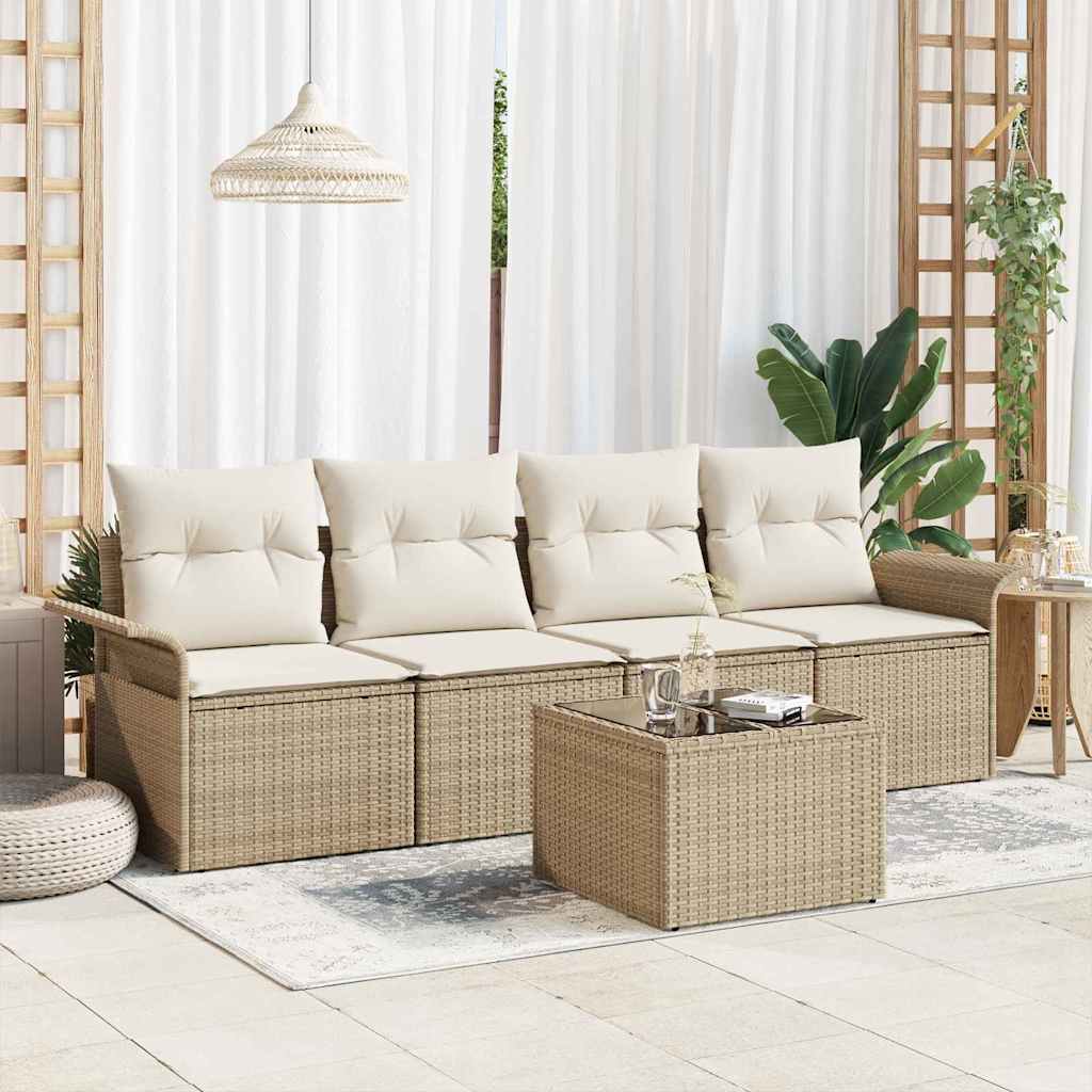 Tuin Sofa Set 5 st Beige en Crème poly rattan