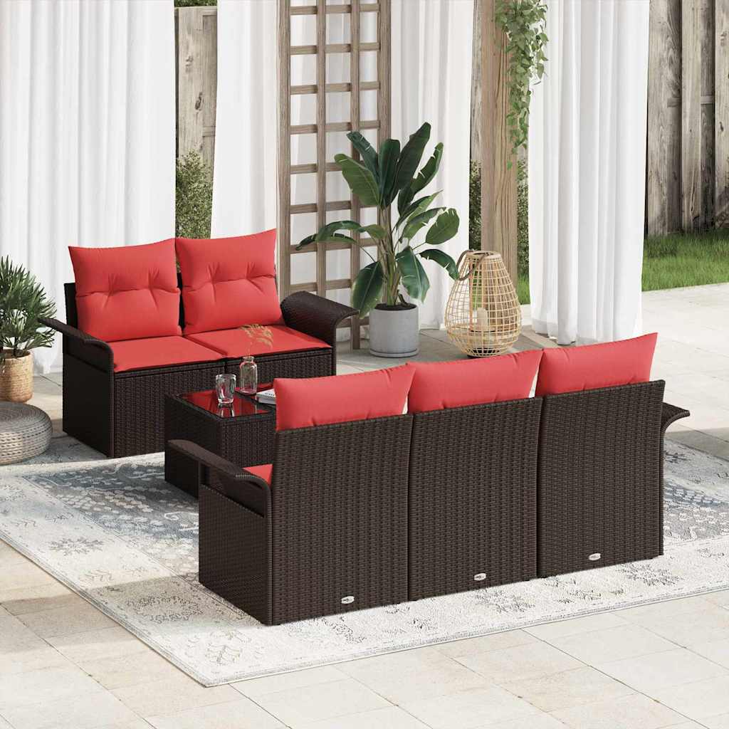 Tuin Sofa Set met kussen 6 pcs Beige en Rood poly rattan