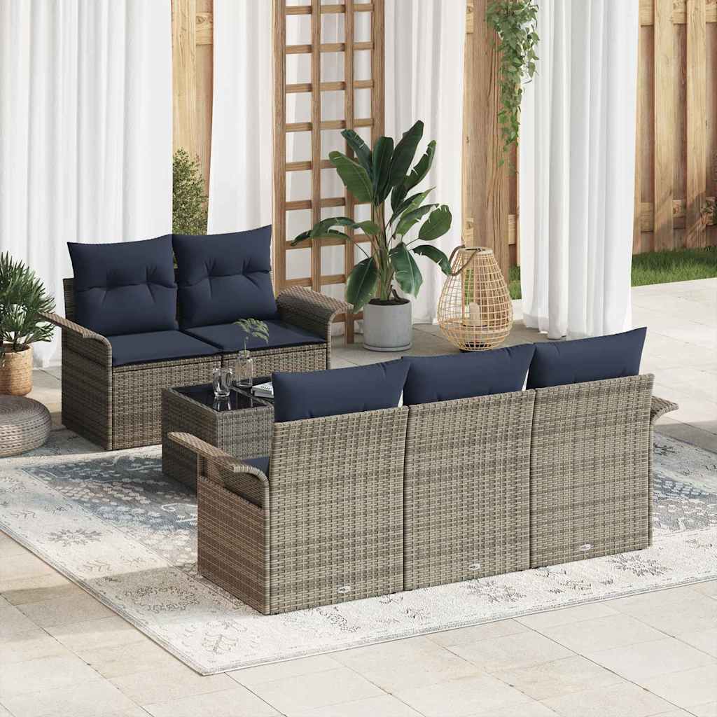 Tuin Sofa Set met kussen 6 pcs Grijs en Marineblauw poly rattan
