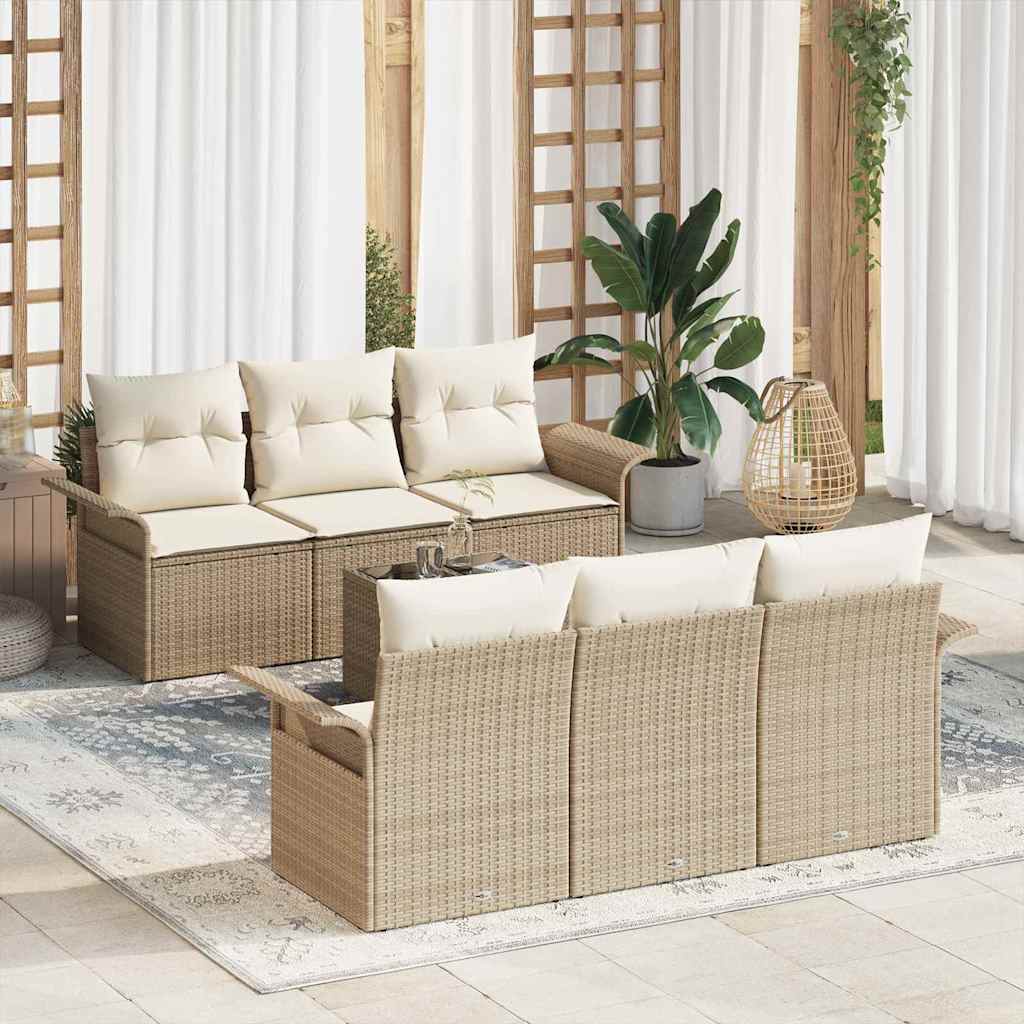Tuinbankenset 7 st Beige en Crème poly rattan
