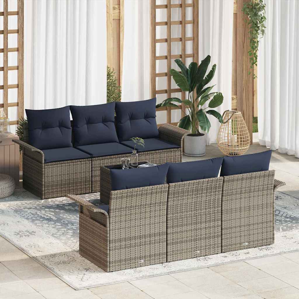 Tuin Sofa Set met kussen met opslag 7 pcs Grijs en Marineblauw