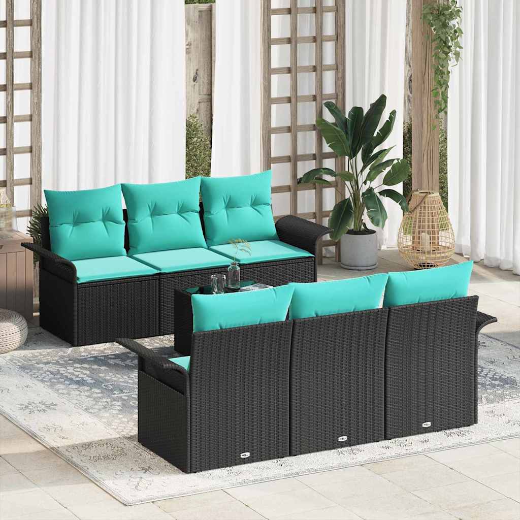 Tuin Sofa Set met kussen met opslag 7 pcs Zwart en Turquoise