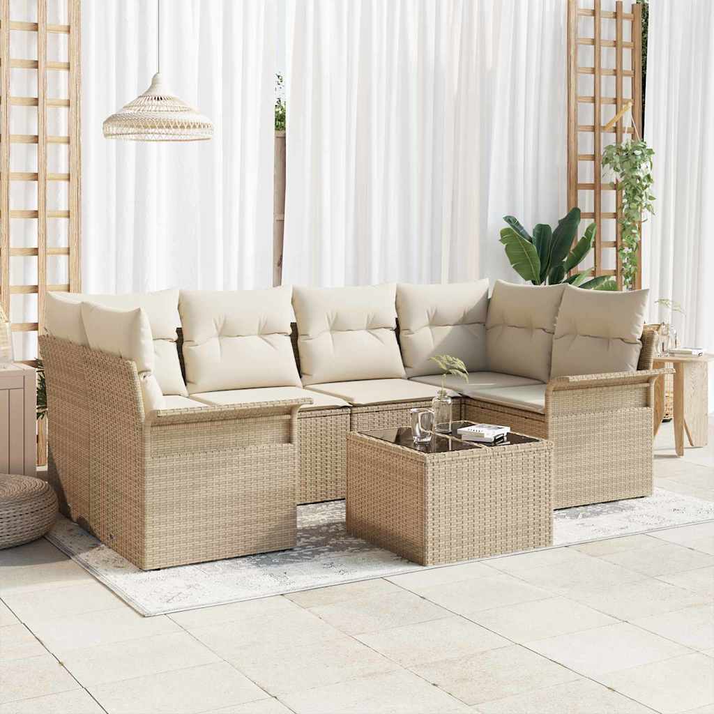 Tuin Sofa Set 7 st 6-Aantal zitplaatsen Beige en Crème