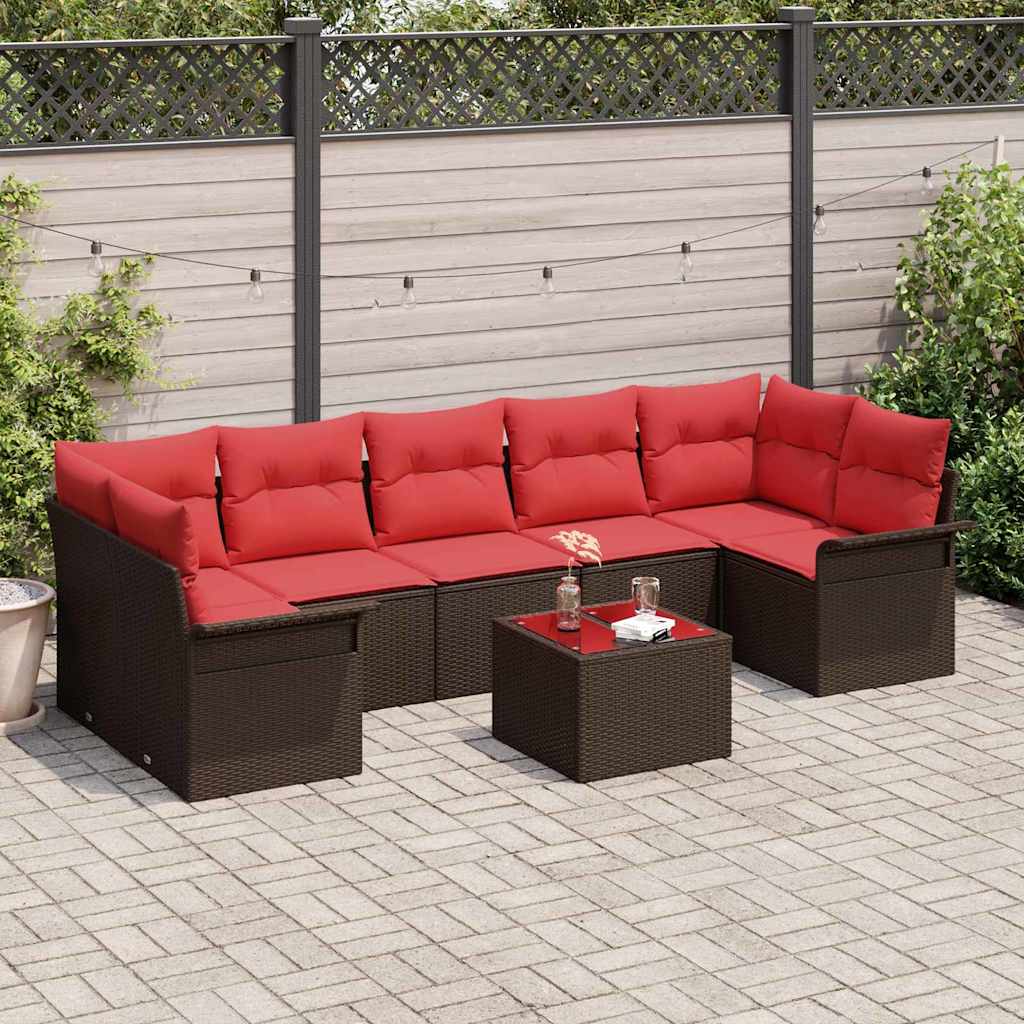 Tuin Sofa Set met kussen 8 pcs Beige en Rood poly rattan