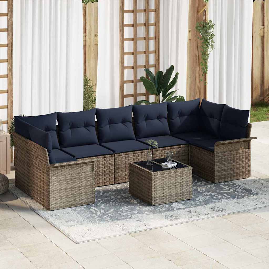 Tuin Sofa Set met kussen 8 pcs Grijs en Marineblauw poly rattan
