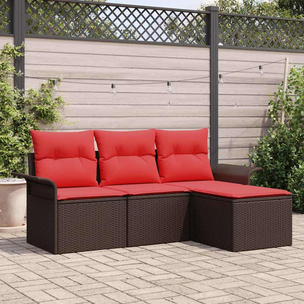 Tuin Sofa Set met kussen met opslag 4 pcs Bruin poly rattan – afbeelding 1