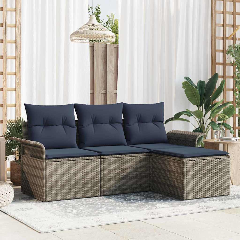 Tuin Sofa Set met kussen met opslag 4 pcs Grijs poly rattan – afbeelding 1