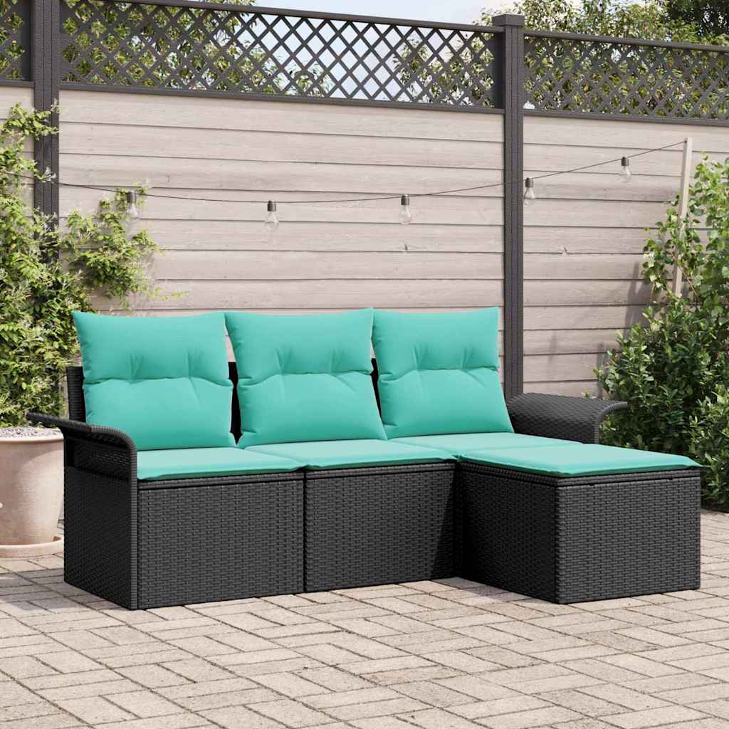Tuin Sofa Set met kussen met opslag 4 pcs Zwart poly rattan – afbeelding 1