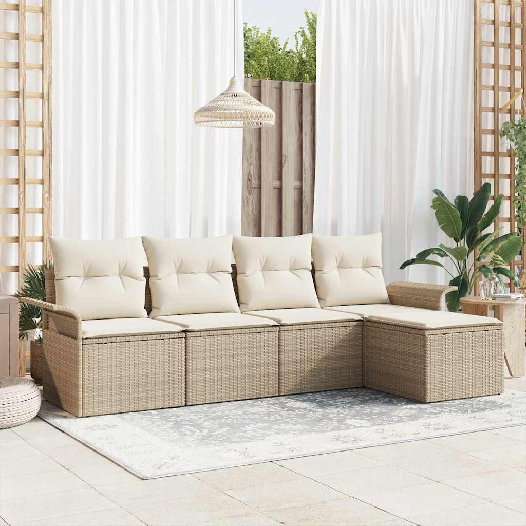 Tuin Sofa Set 5 st Beige poly rattan – afbeelding 1