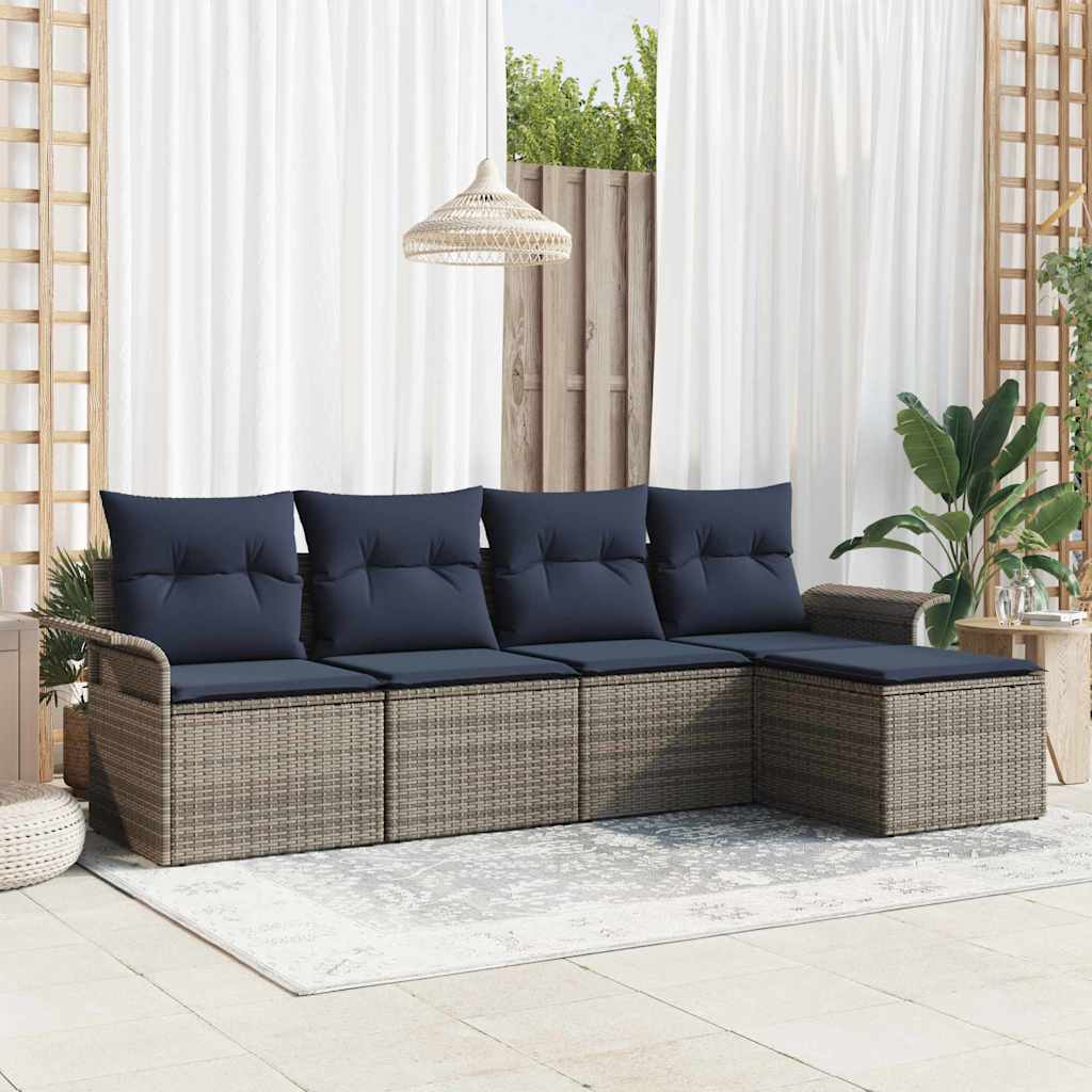 Tuin Sofa Set met opslag 5 pcs Grijs poly rattan – afbeelding 1