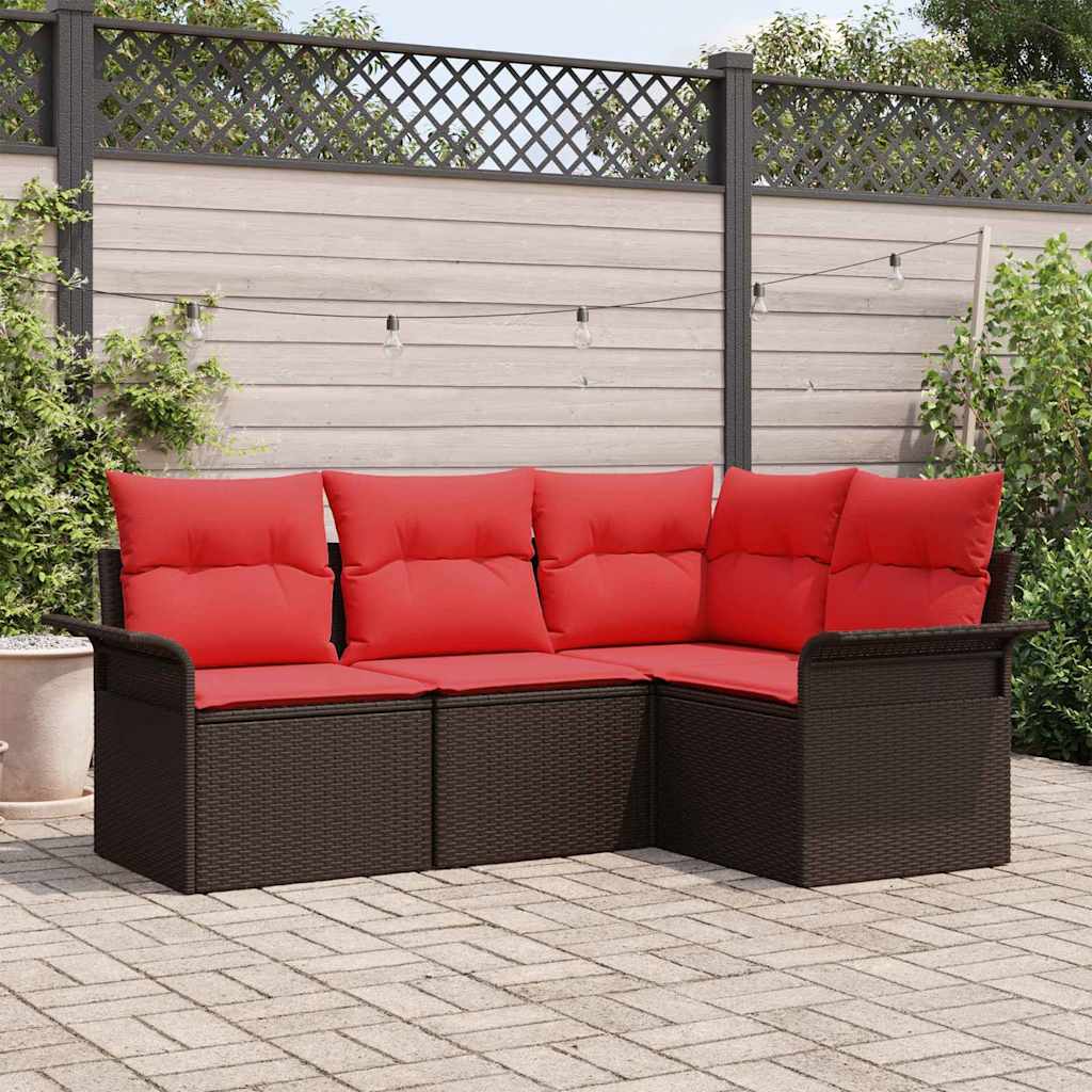 Tuin Sofa Set met opslag 4 pcs Bruin poly rattan