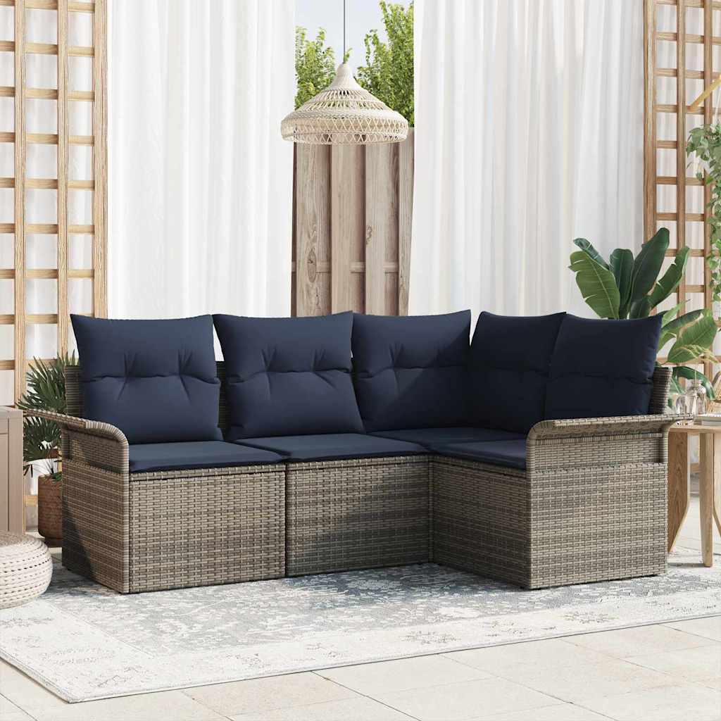 Tuin Sofa Set met opslag 4 pcs Grijs poly rattan – afbeelding 1