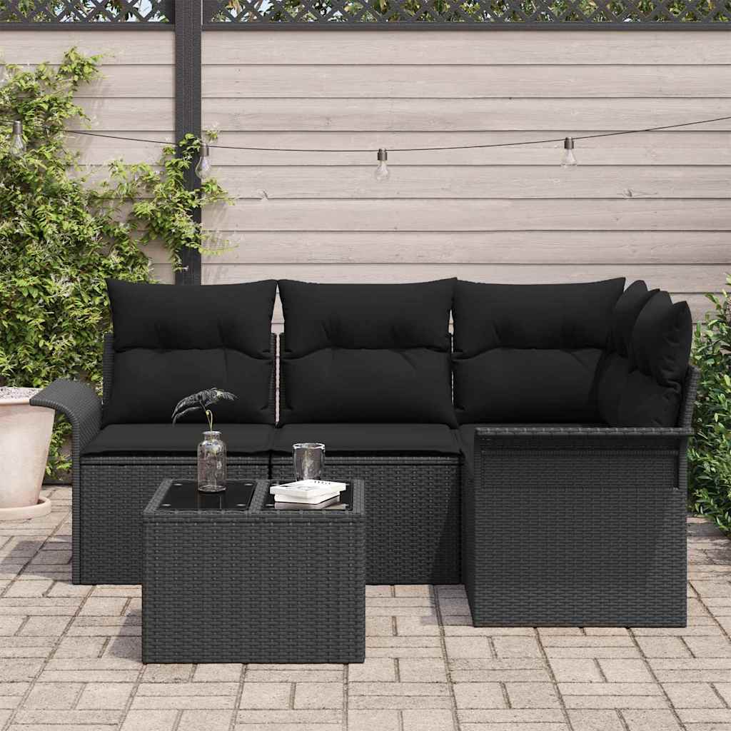 Tuin Sofa Set met opslag 5 pcs Zwart poly rattan – afbeelding 1