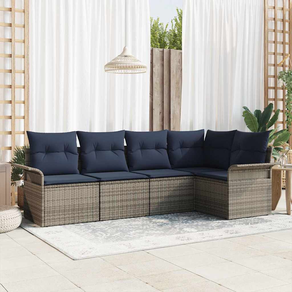 Tuin Sofa Set met opslag 5 pcs Grijs poly rattan – afbeelding 1