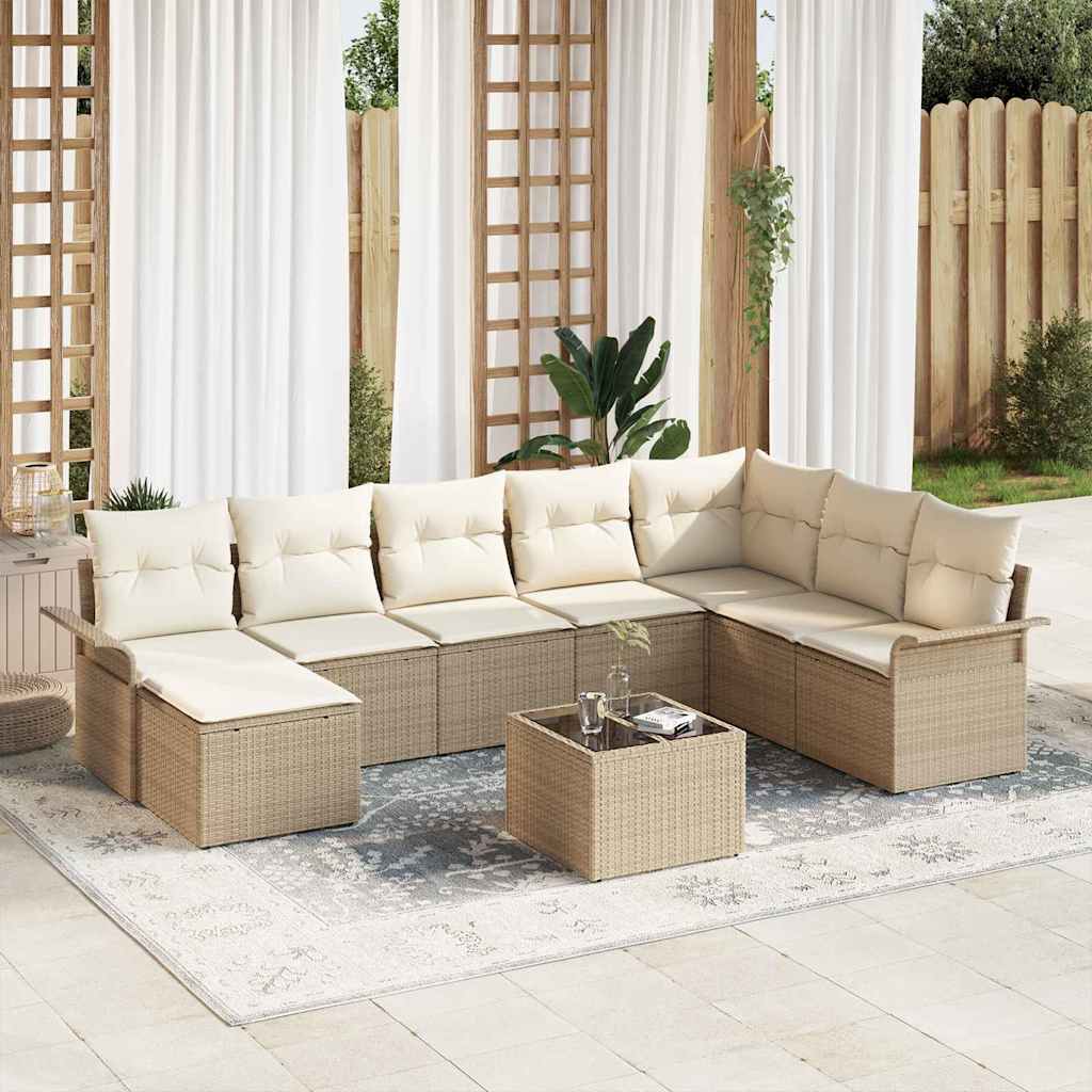 Tuin Sofa Set 9 st Bruin Poly riet – afbeelding 1