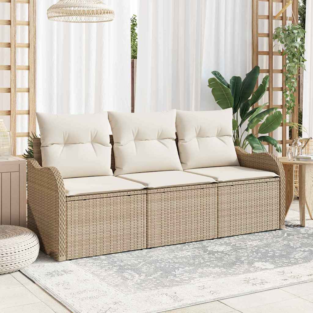 Tuin Sofa Set 3 st Beige Poly riet – afbeelding 1