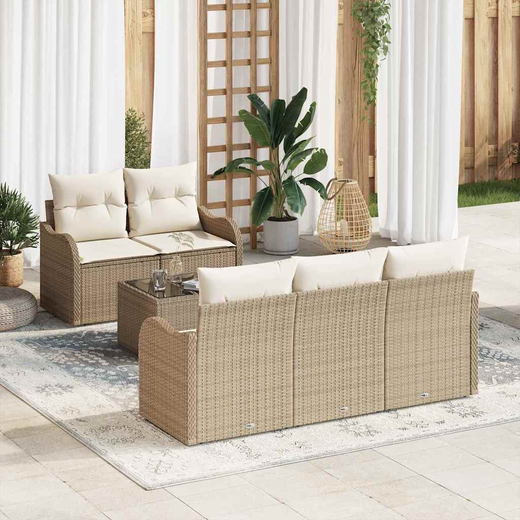 Tuin Sofa Set 6 st 5-Aantal zitplaatsen Beige en Crème