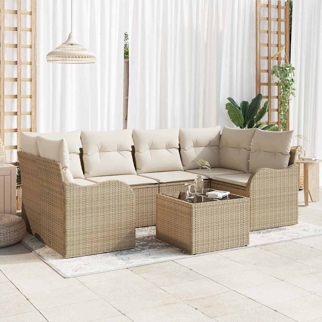 Tuin Sofa Set 7 st 6-Aantal zitplaatsen Beige en Crème