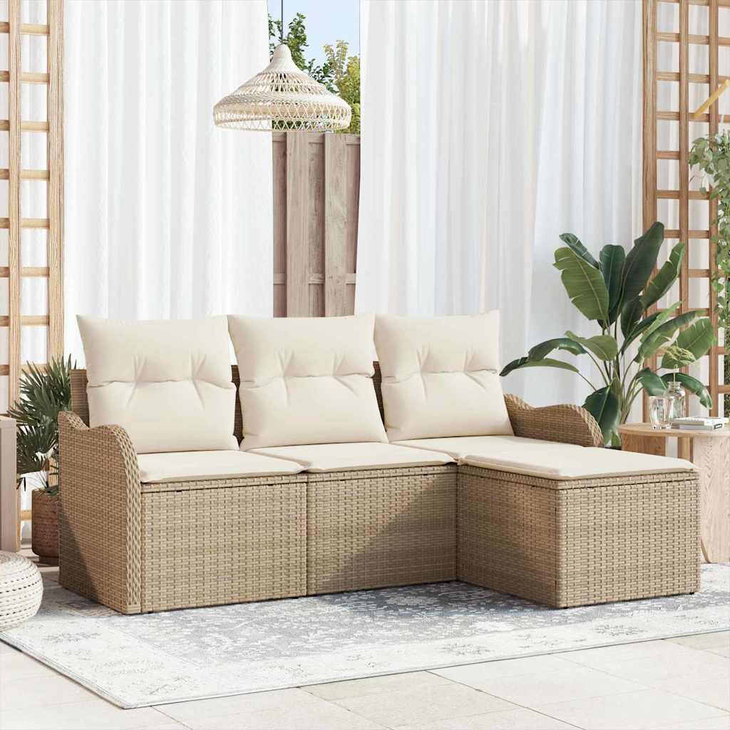 Tuin Sofa Set 4 st Beige poly rattan – afbeelding 1