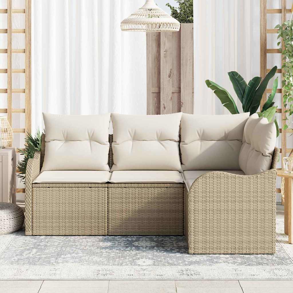 Tuin Sofa Set 4 st Beige poly rattan – afbeelding 1