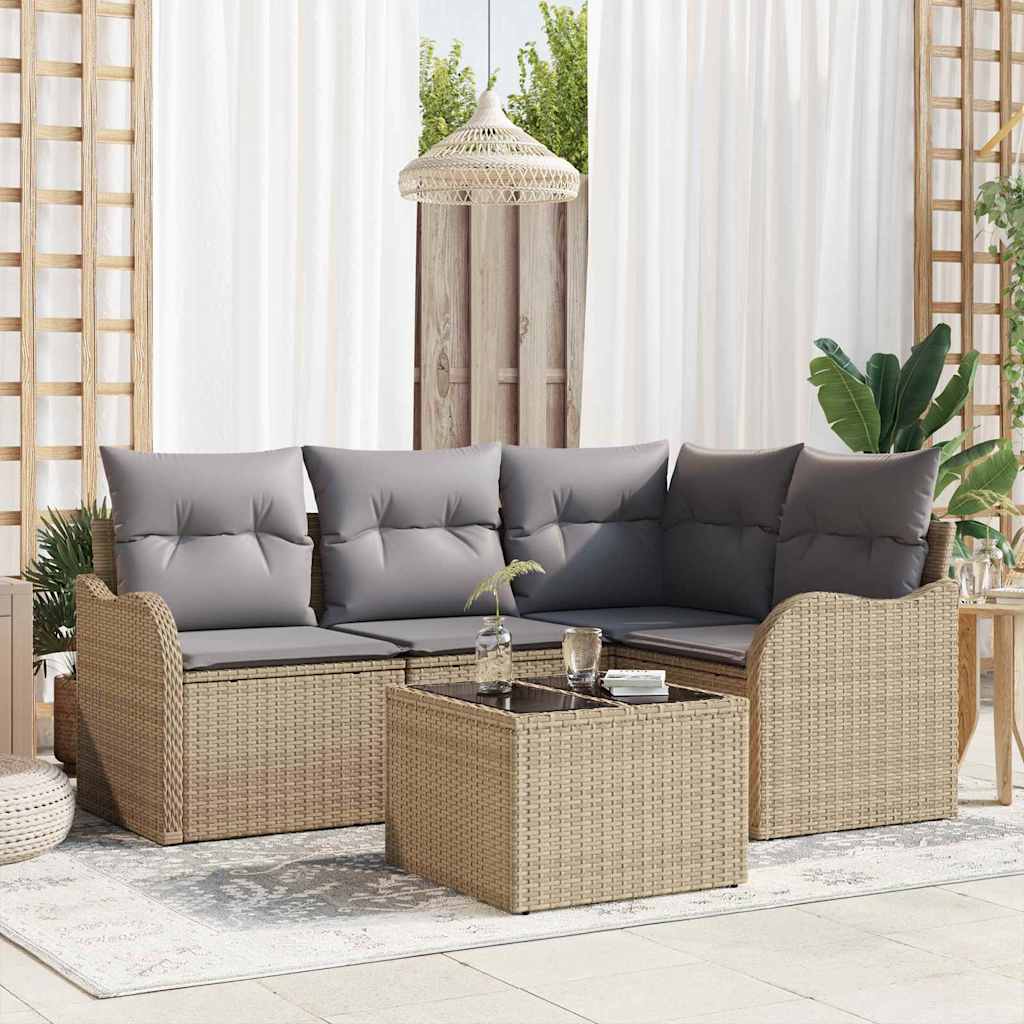 Tuin Sofa Set met opslag 5 pcs Zwart poly rattan – afbeelding 1
