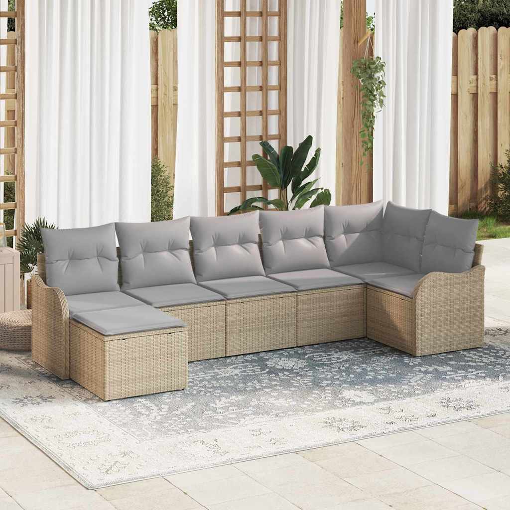 Tuin Sofa Set met kussen 7 pcs beige en lichtgrijs Poly riet – afbeelding 1