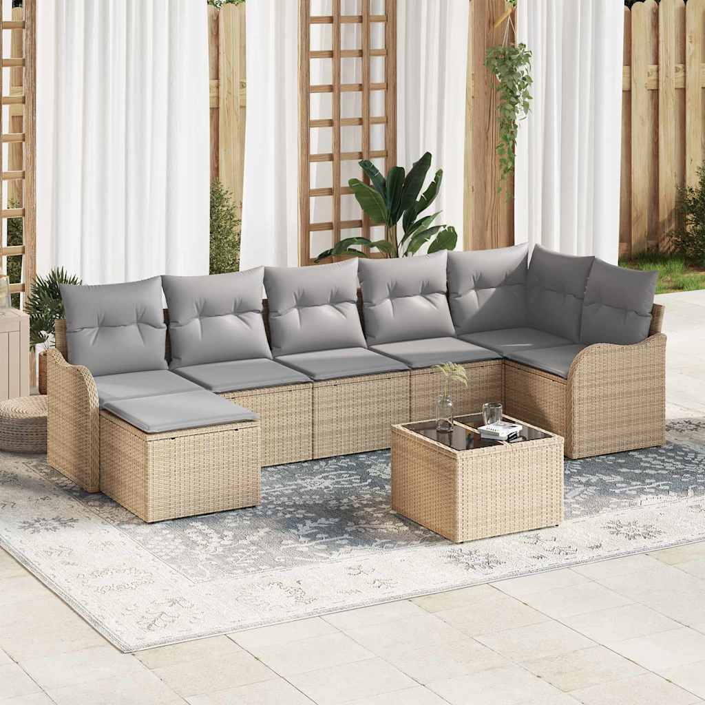Tuin Sofa Set met kussen 8 pcs beige en lichtgrijs Poly riet – afbeelding 1