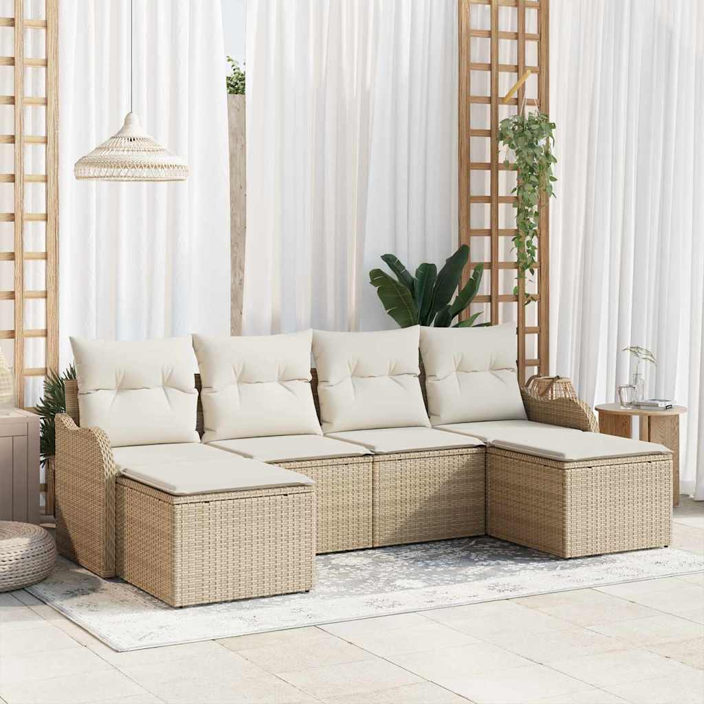 Tuin Sofa Set 6 st Beige en Wit poly rattan – afbeelding 1
