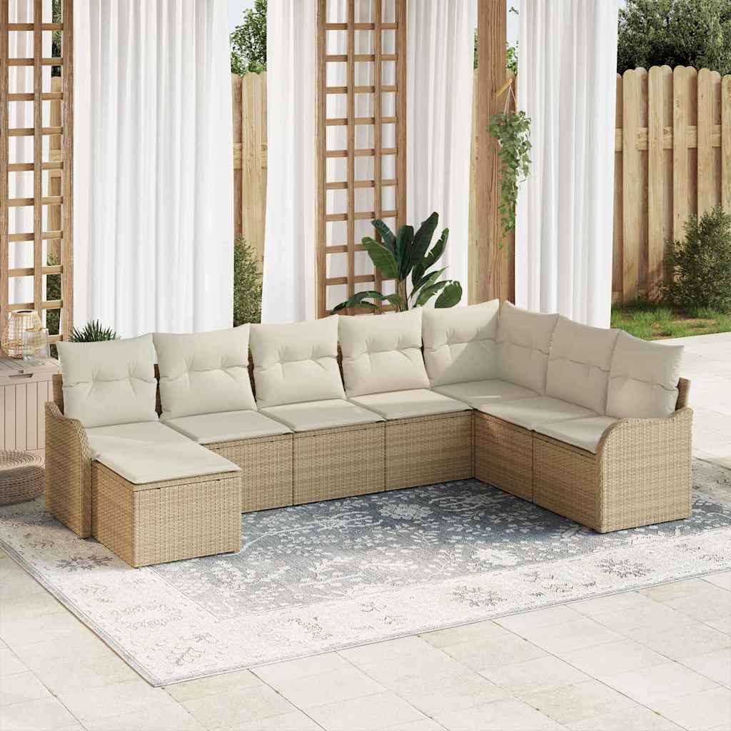 Tuin Sofa Set 8 st Beige en Wit poly rattan – afbeelding 1
