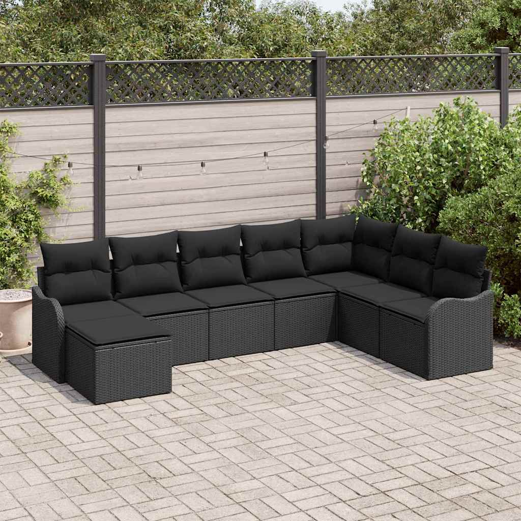Tuin Sofa Set met kussen 8 pcs Zwart Poly riet – afbeelding 1