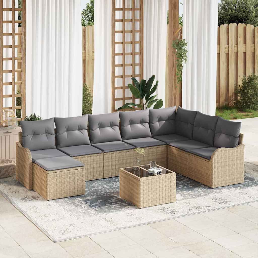Tuin Sofa Set met kussen 9 pcs beige en lichtgrijs Poly riet