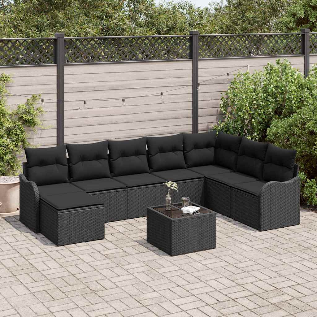 Tuin Sofa Set met kussen 9 pcs Zwart Poly riet – afbeelding 1