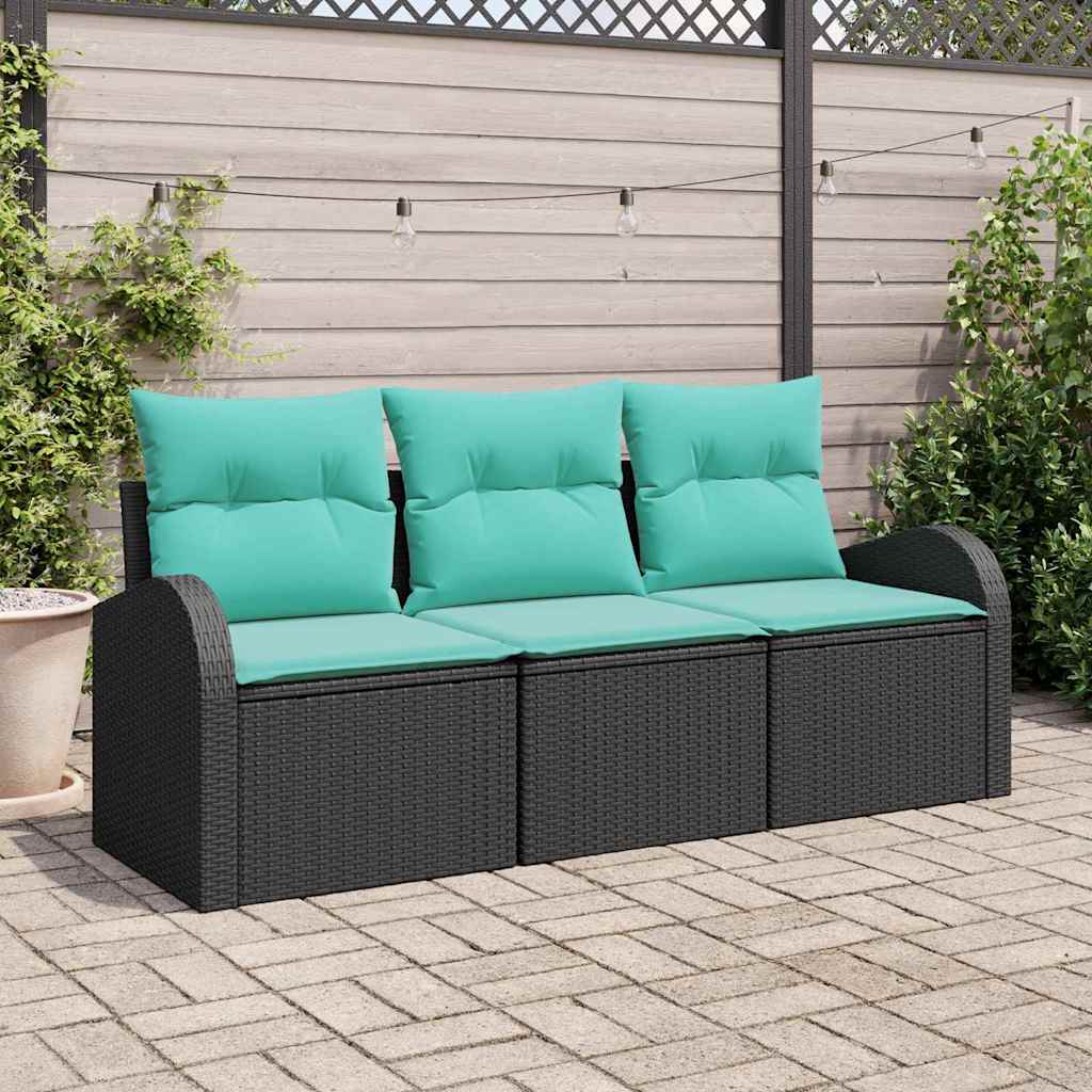Tuin Sofa Set met opslag 3 pcs Zwart en turquoise Poly riet – afbeelding 1