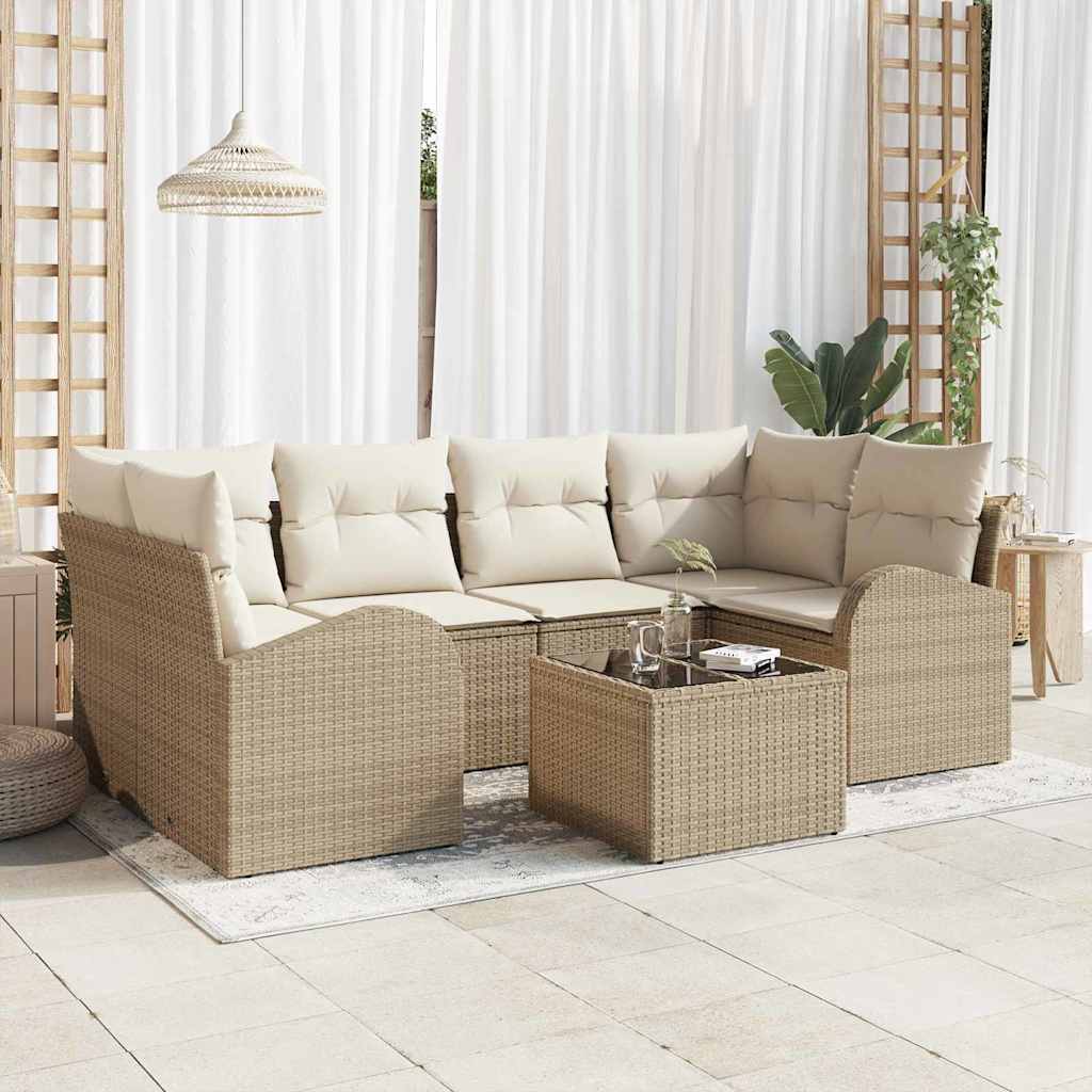 Tuin Sofa Set 7 st 6-Aantal zitplaatsen Beige en Crème