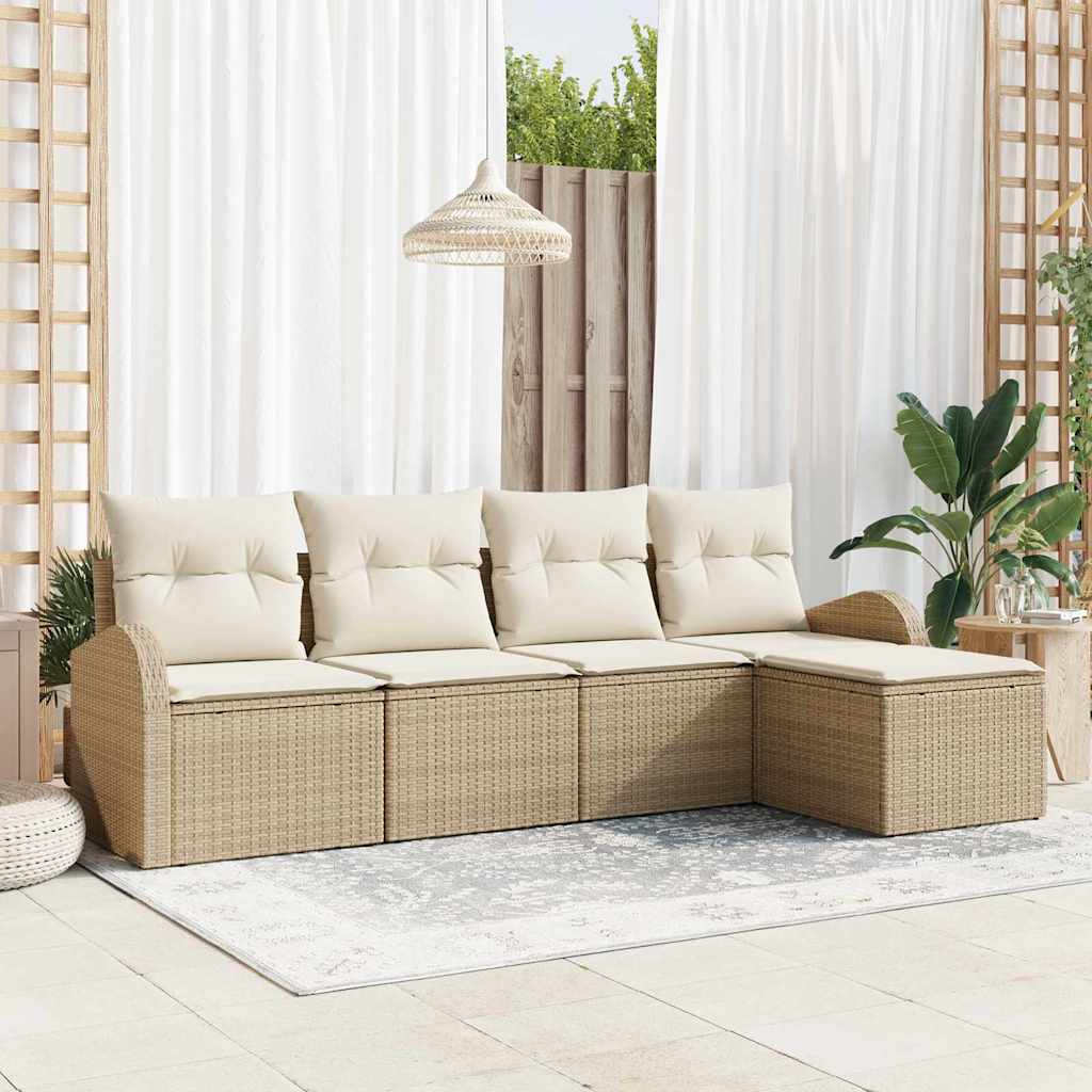 Bankstel 5 st Beige en Wit poly rattan – afbeelding 1