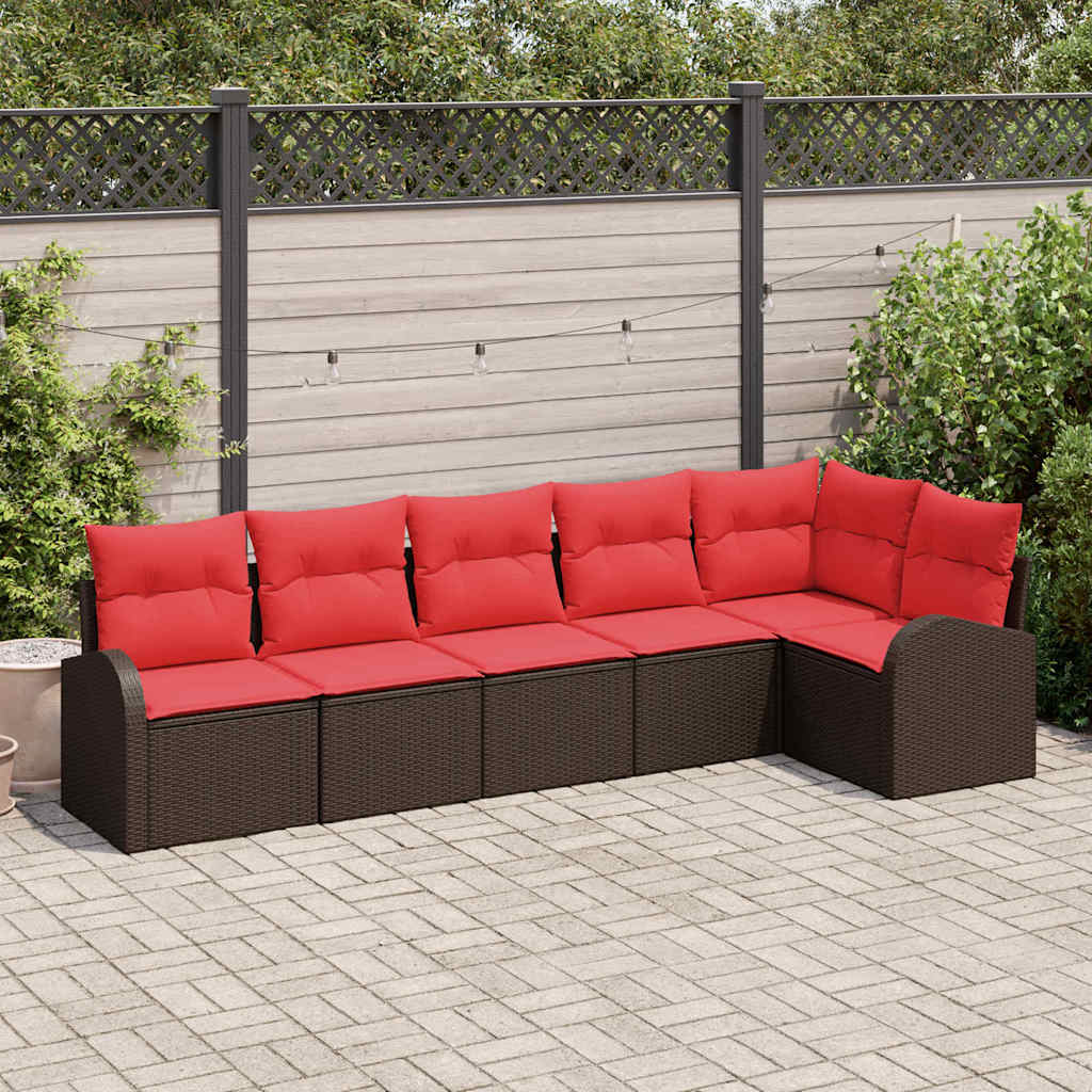 Tuinbankenset met kussen 6 pcs Bruin en Rood poly rattan – afbeelding 1