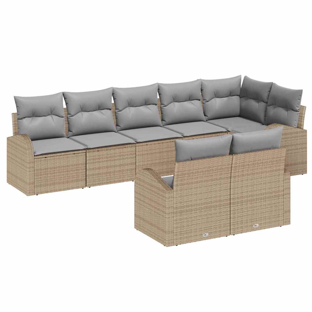 Tuinbankenset met kussen 8 pcs Beige en Licht Grijs poly rattan