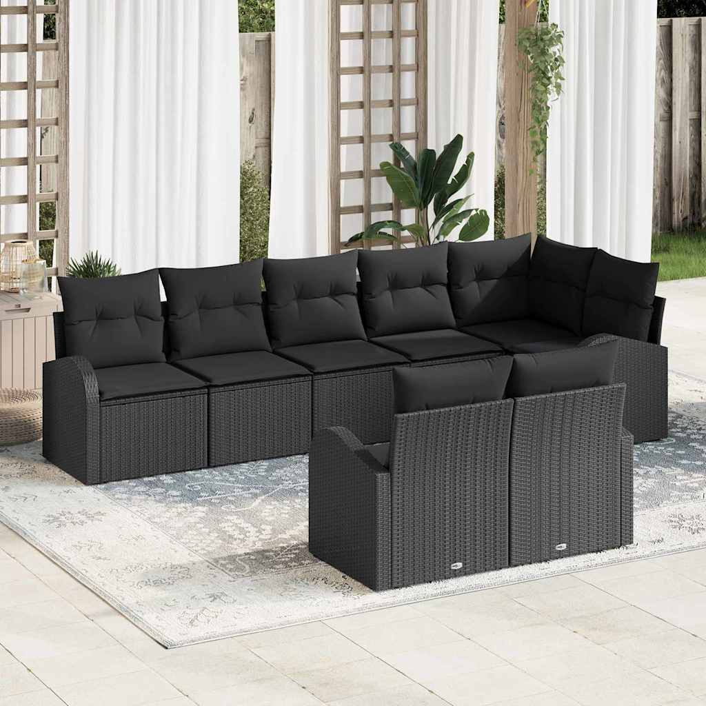 Tuinbankenset met kussen met opslag 8 pcs Zwart poly rattan – afbeelding 1
