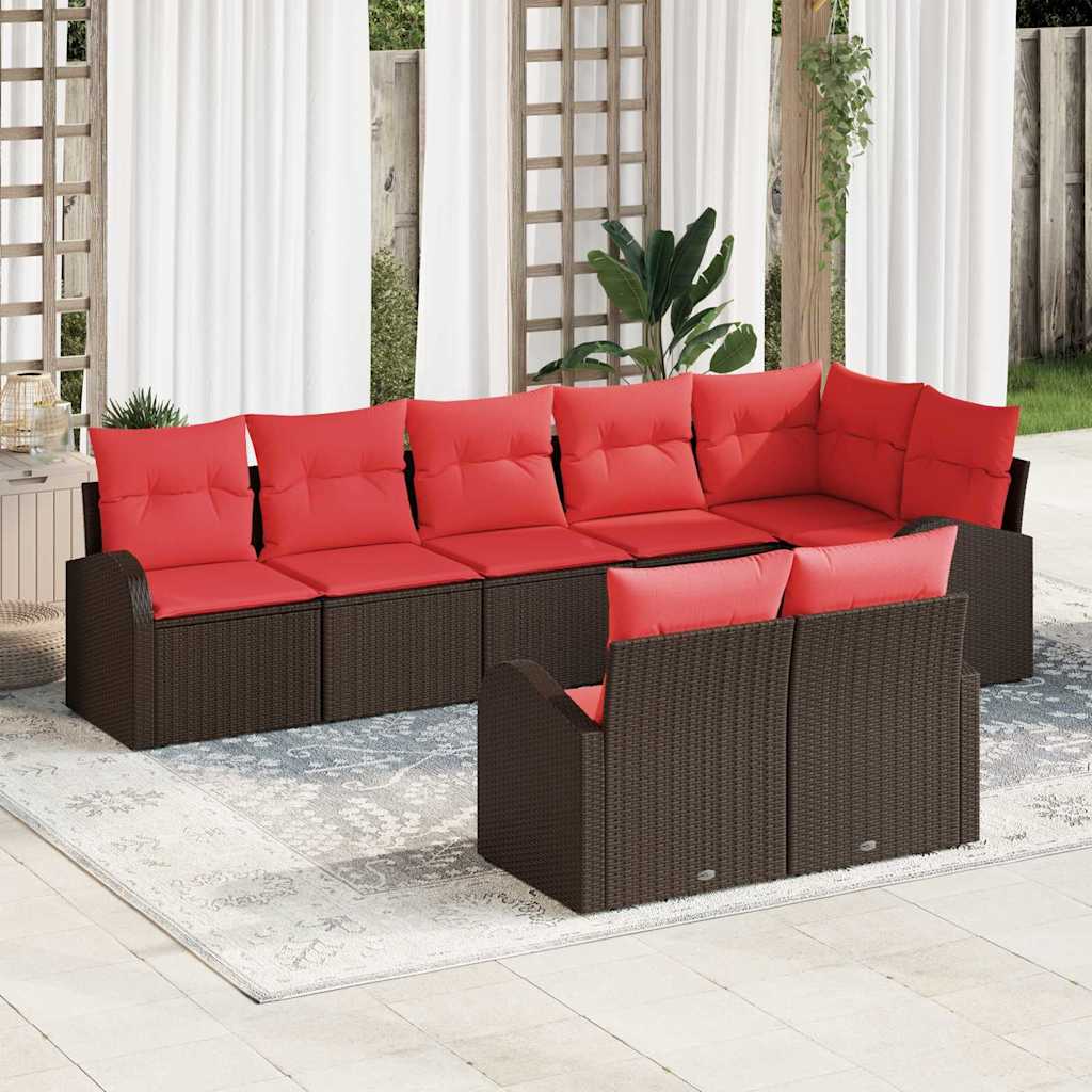 Tuinbankenset met kussen 8 pcs Bruin en Rood poly rattan – afbeelding 1