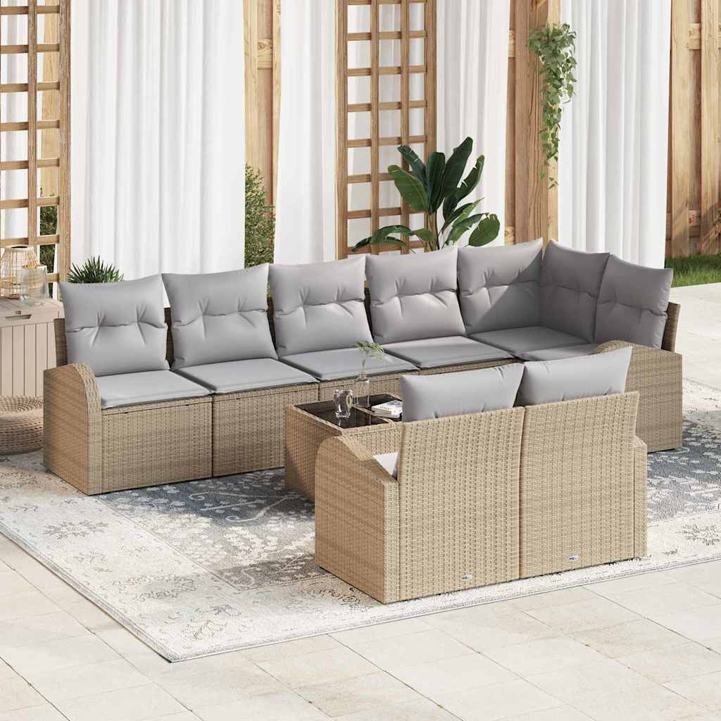 Tuinbankenset met kussen 9 pcs Beige en lichtgrijs poly rattan – afbeelding 1