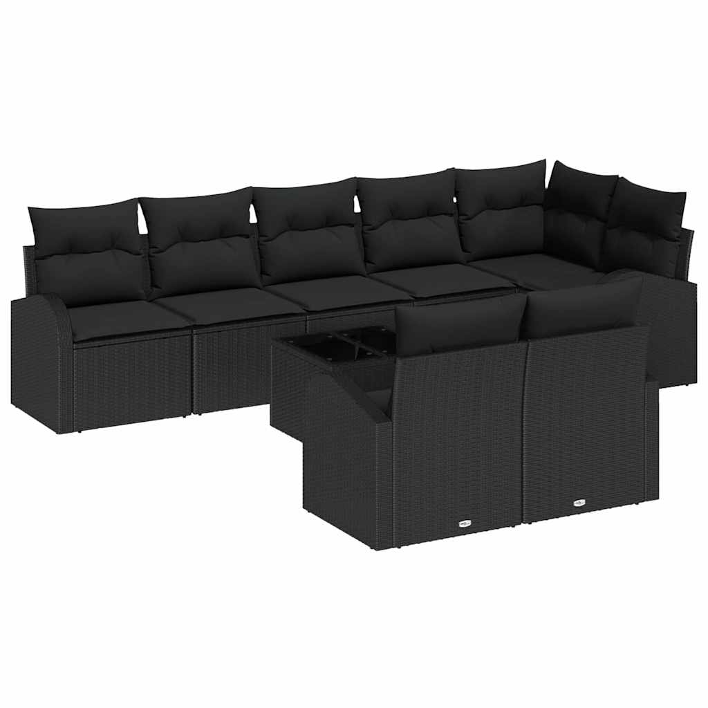 Tuinbankenset met kussen met opslag 9 pcs Zwart poly rattan – afbeelding 1