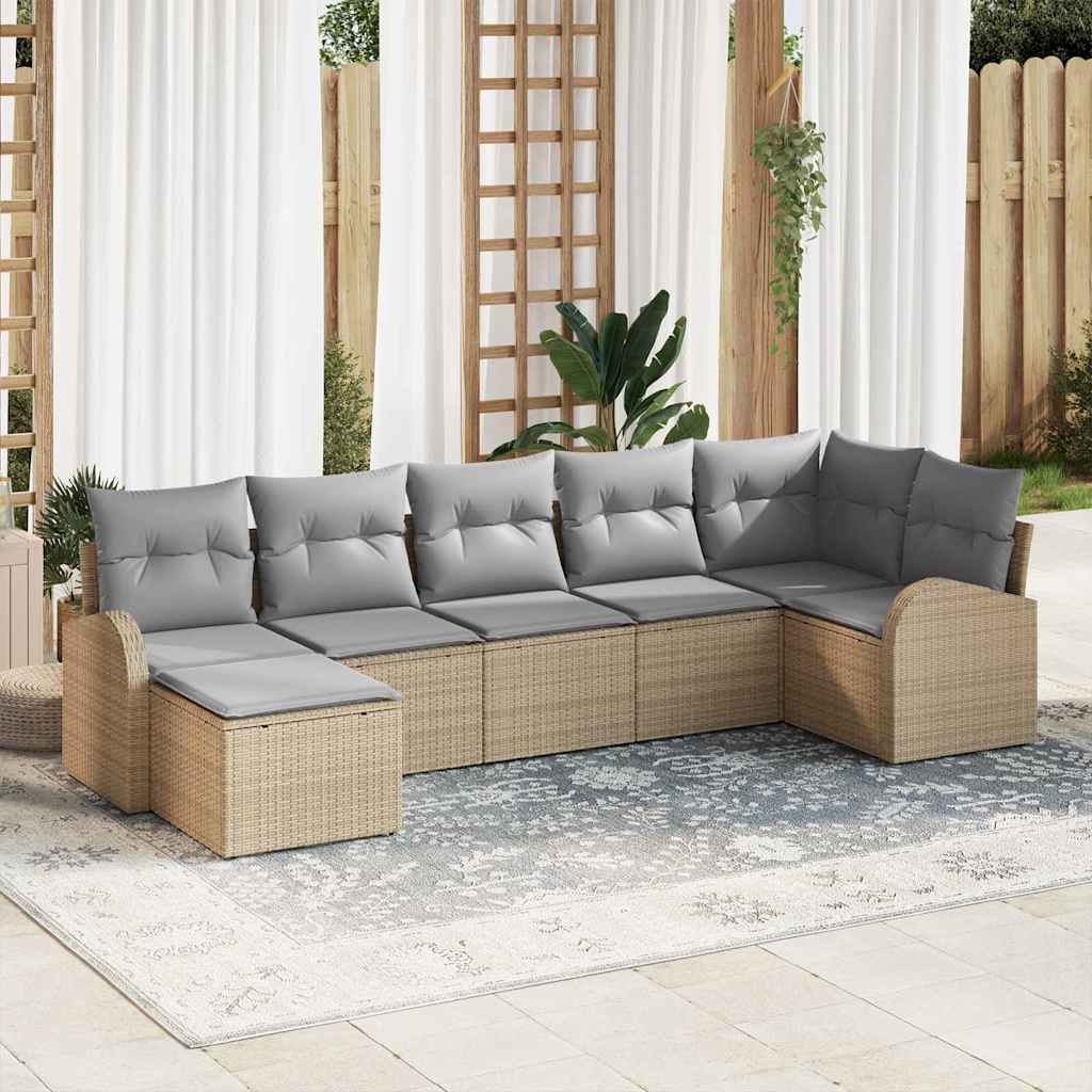 Bankstel met kussen met opslag 7 pcs Beige poly rattan – afbeelding 1