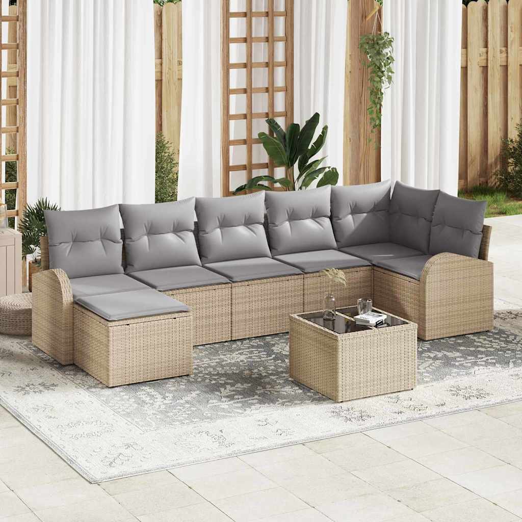 Bankstel met kussen met opslag 8 pcs Beige poly rattan