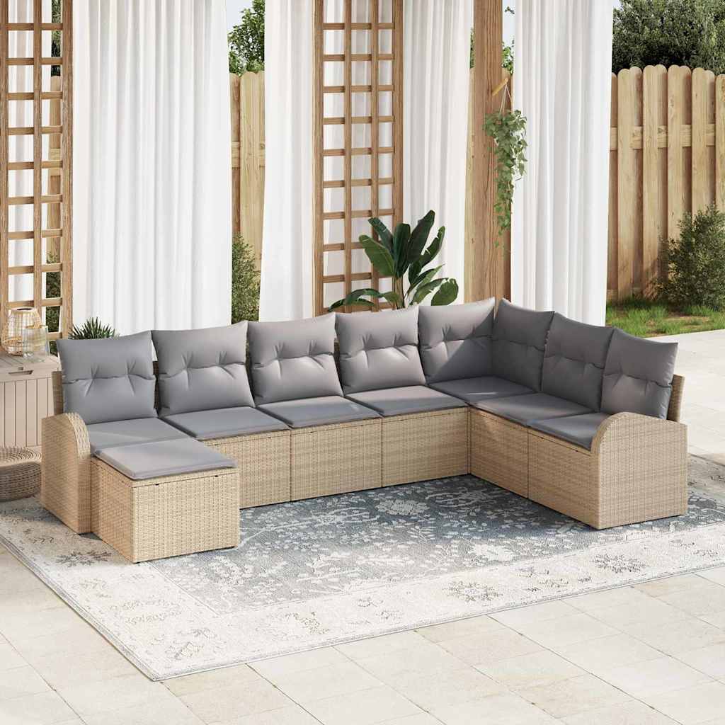 Bankstel met kussen 8 pcs Beige en lichtgrijs poly rattan – afbeelding 1
