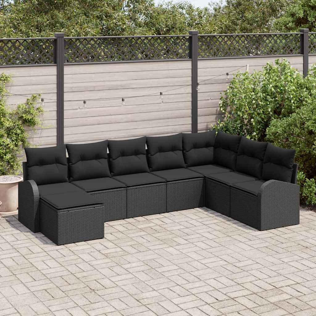 Bankstel met kussen met opslag 8 pcs Zwart poly rattan – afbeelding 1