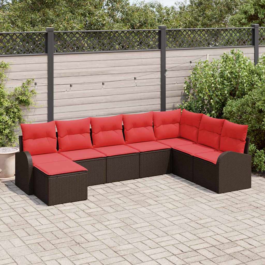 Bankstel met kussen met opslag 8 pcs Bruin en Rood poly rattan – afbeelding 1