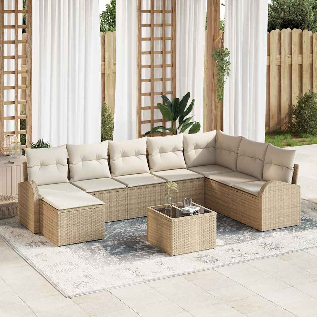 Bankstel 9 st Beige en Wit poly rattan – afbeelding 1