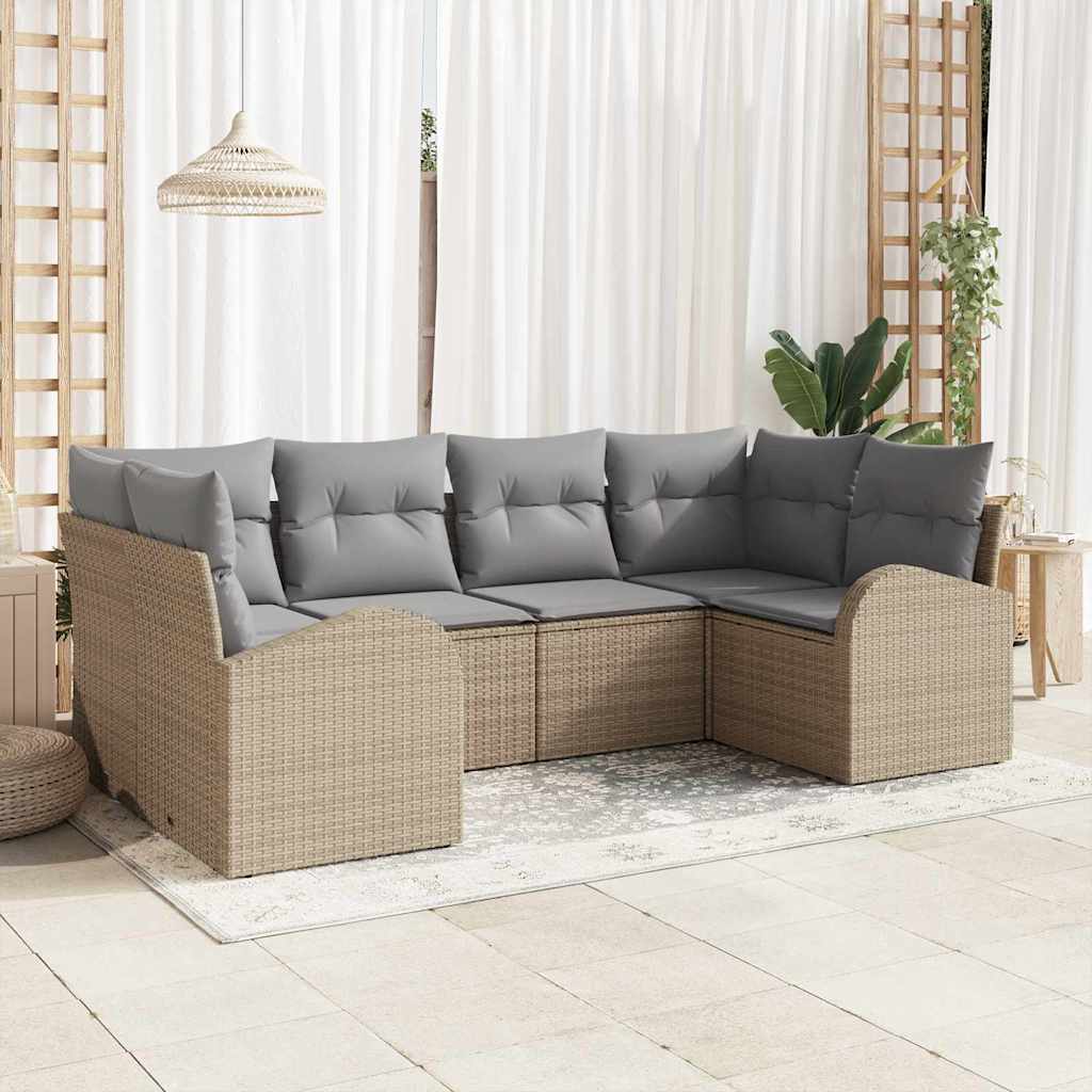 Tuinbankenset met kussen 6 pcs Beige en Licht Grijs poly rattan – afbeelding 1
