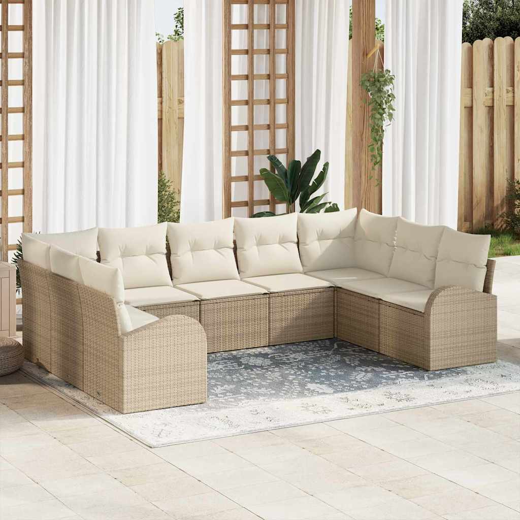 Tuinbankenset 9 st Beige en Wit poly rattan – afbeelding 1