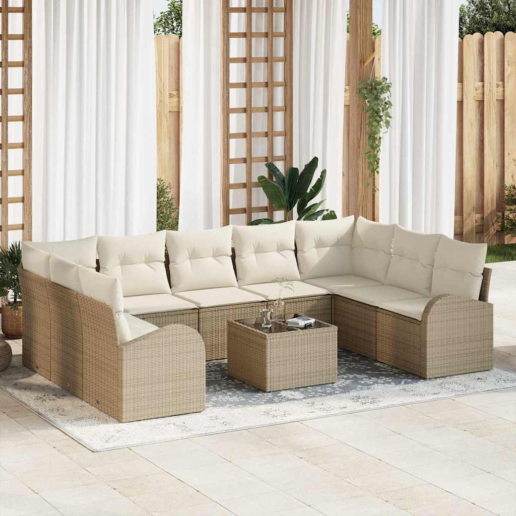 Tuinbankenset 10 st Beige en Wit poly rattan – afbeelding 1
